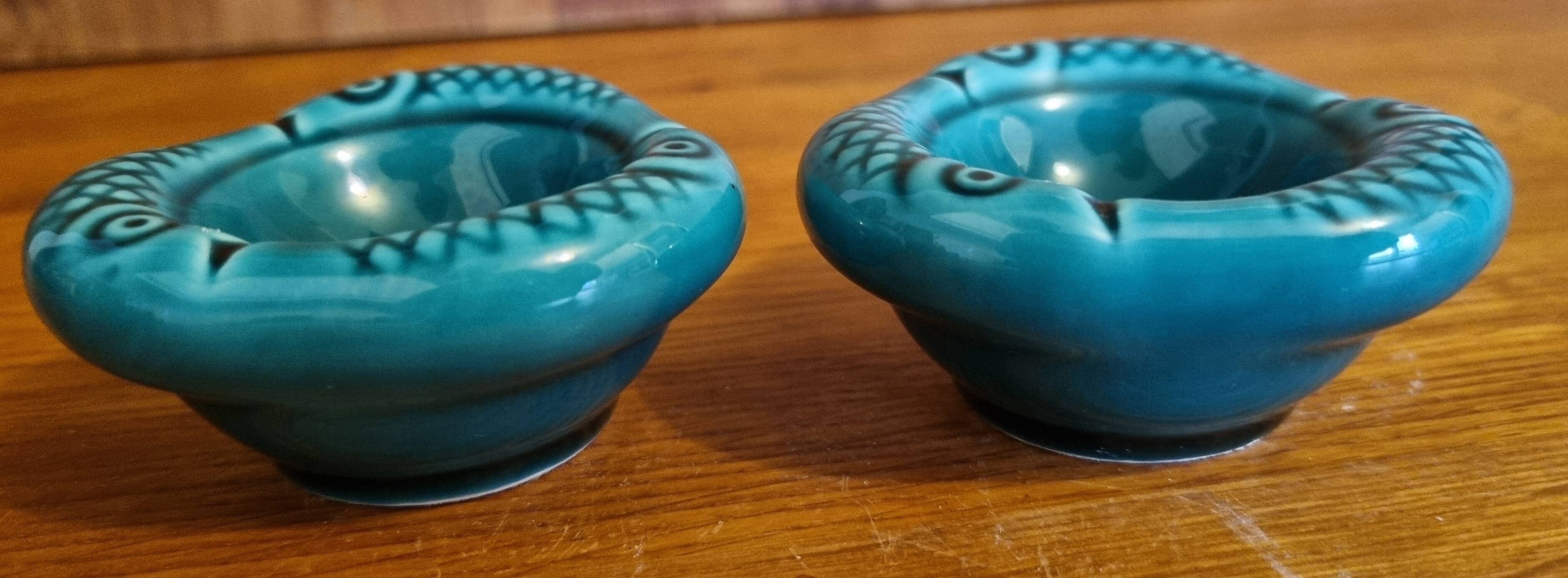 Set of 2 vintage green ceramic egg cups