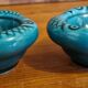 Set of 2 vintage green ceramic egg cups