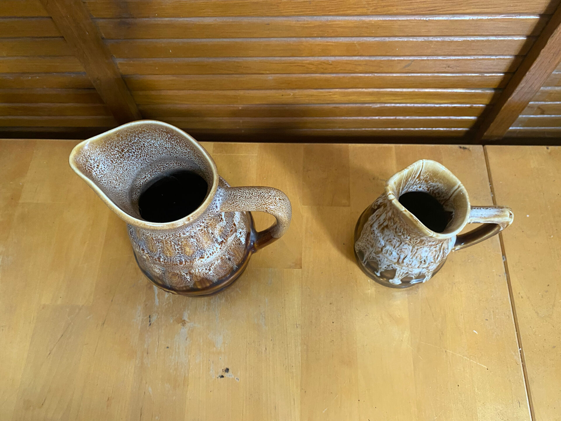 Pair of Barrel-Shaped Pitchers REVOL Flamed Ceramic 1/4 Litre Vintage