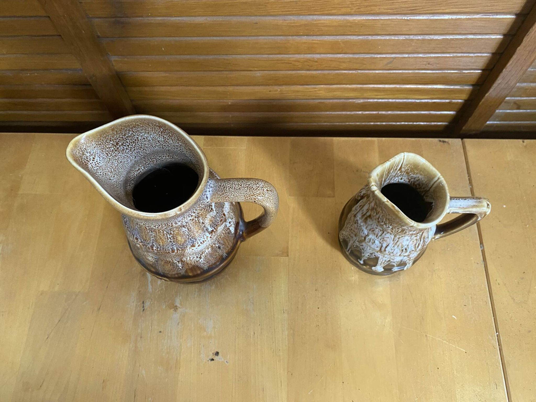Pair of Barrel-Shaped Pitchers REVOL Flamed Ceramic 1/4 Litre Vintage