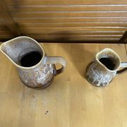Pair of Barrel-Shaped Pitchers REVOL Flamed Ceramic 1/4 Litre Vintage
