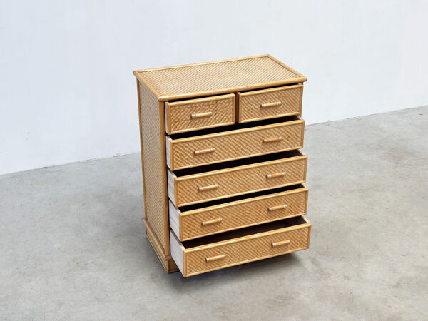 Commode en bambou et rotin, années 1970
