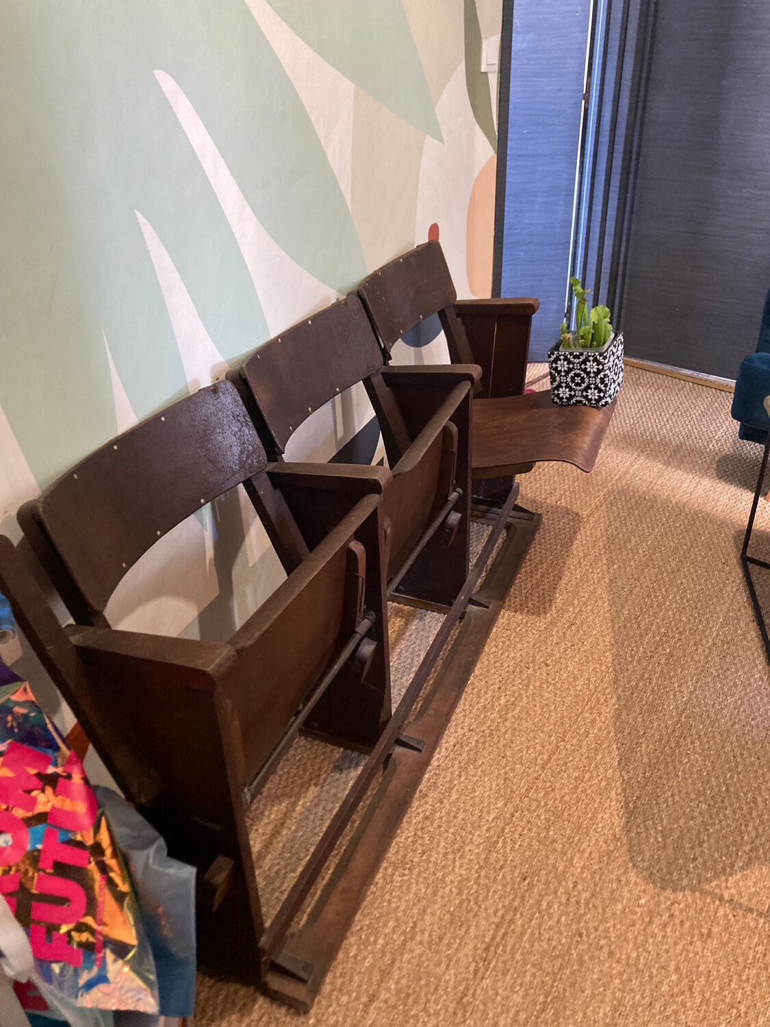 3 vintage wood folding cinema seats