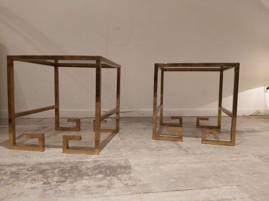 Set de 2 tables d'appoint vintage en forme de g en laiton