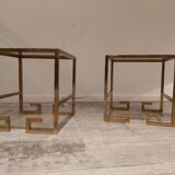 Set of 2 vintage g-shaped side tables in brass