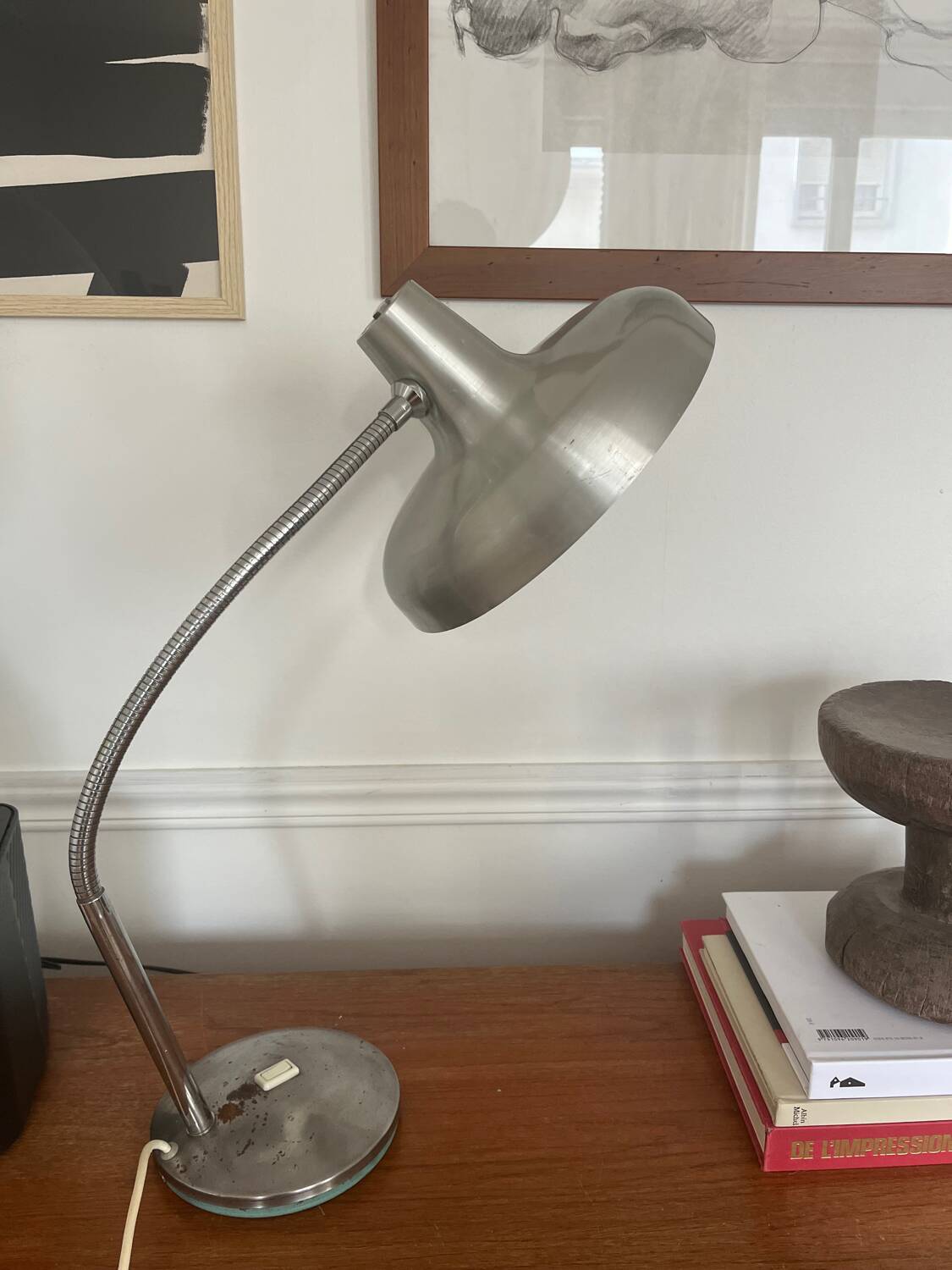 Flexible chrome metal desk lamp, 1970s