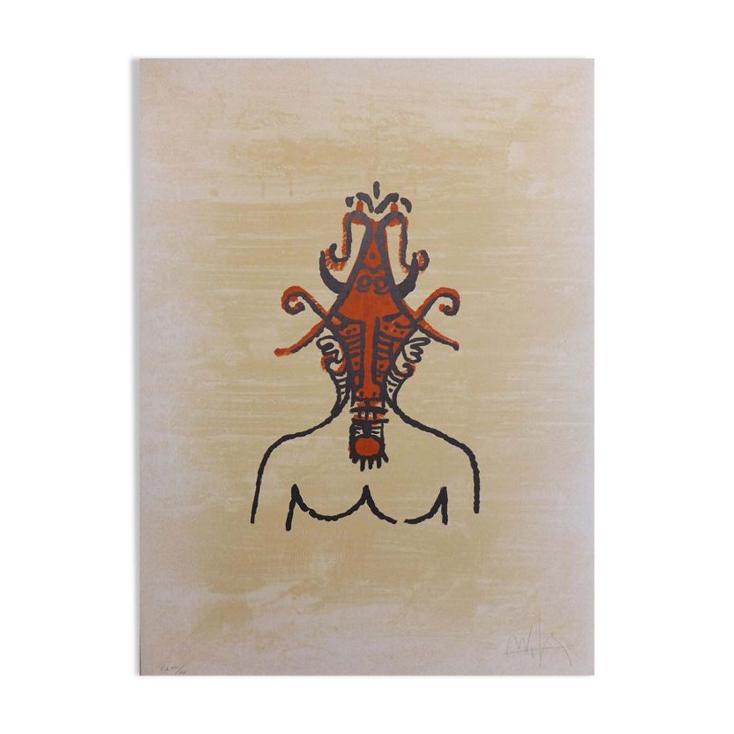 Wifredo LAM, El ultimo viaje del buque fantasma - 8, 1976. Original lithograph signed