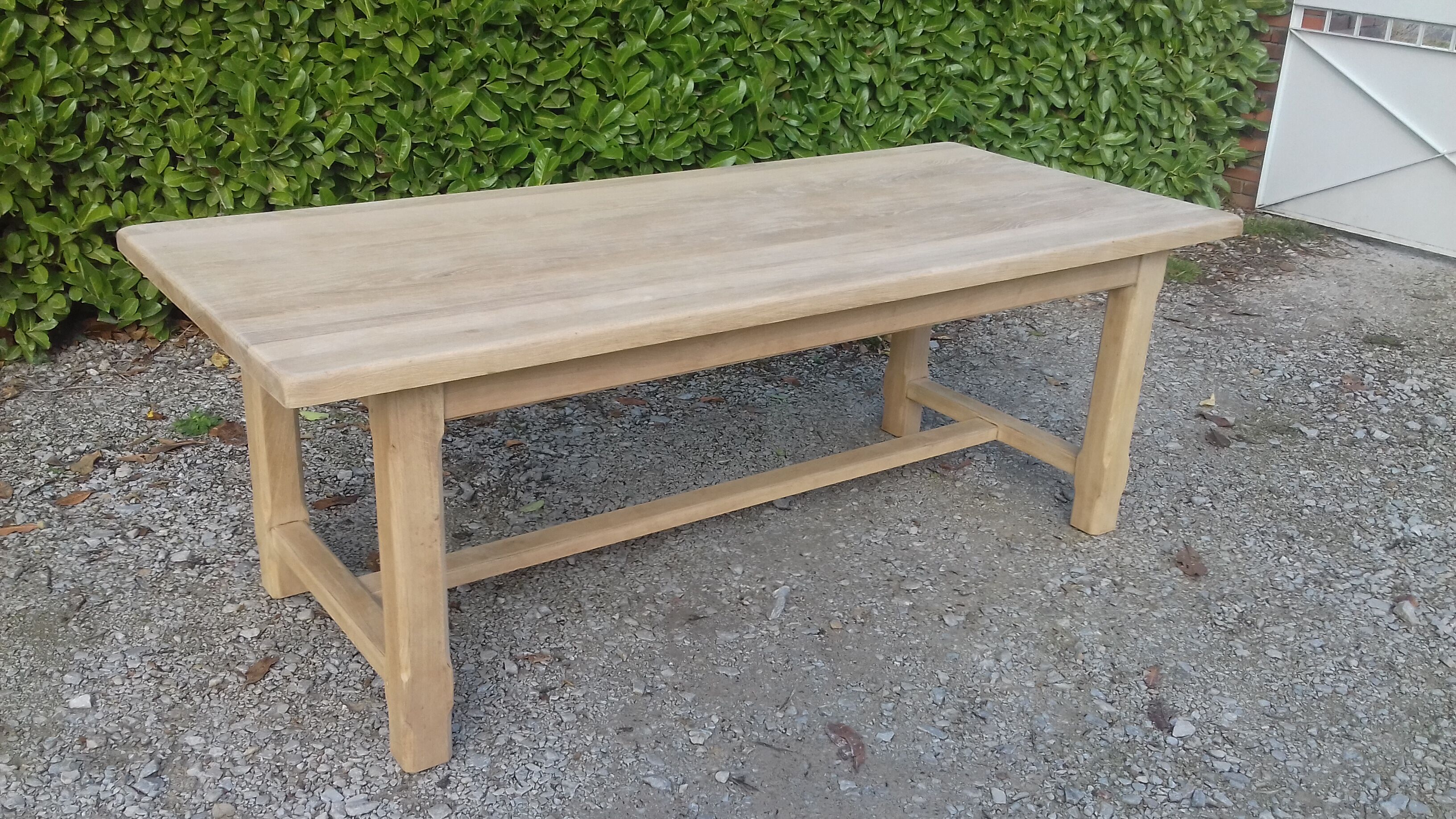 Solid oak farm table 2 extension cords raw wood