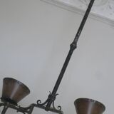 Brutalist wrought iron and copper 2-arm chandelier, 1960s