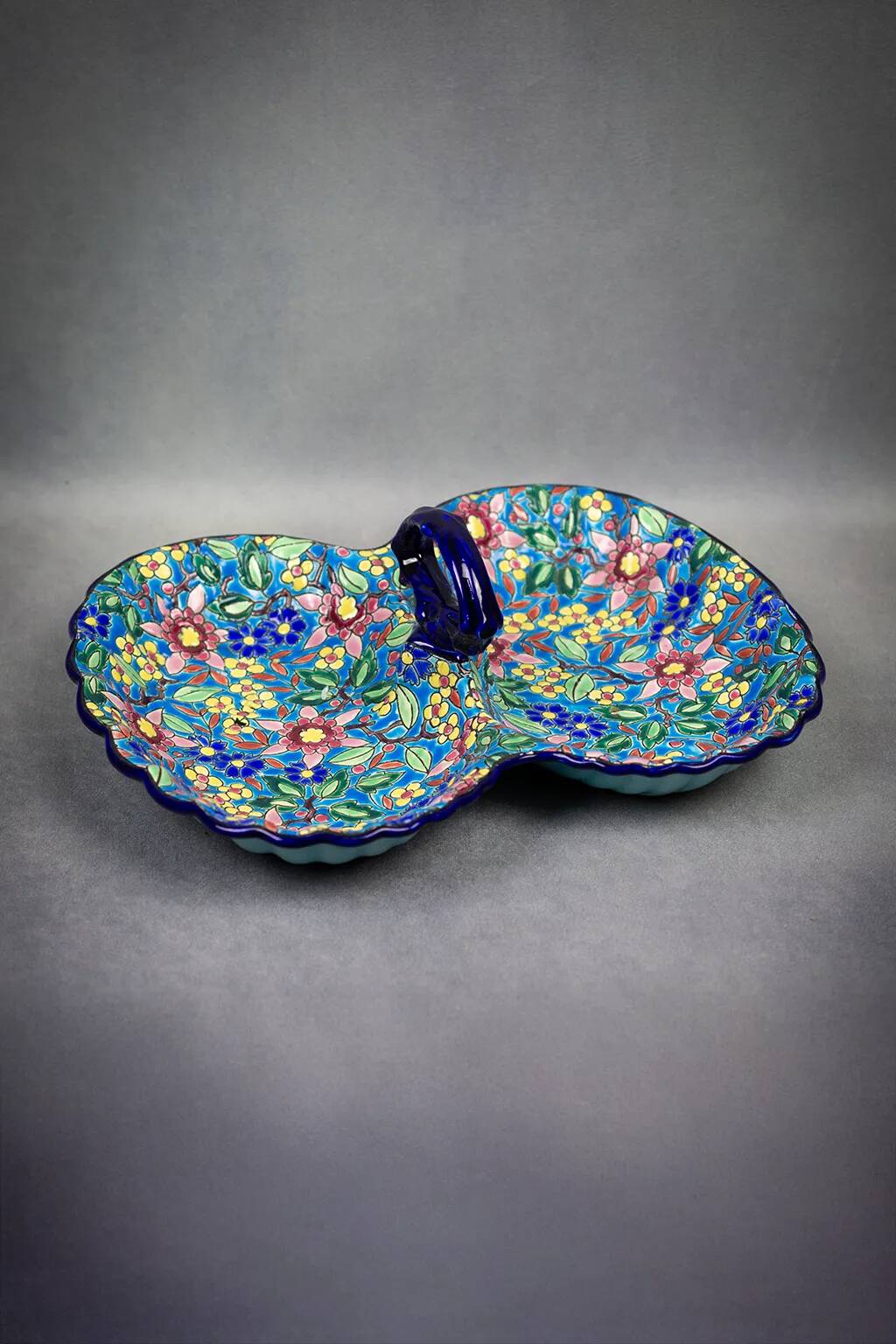 Beggar / servant in Longwy earthenware – floral decoration, 1950s