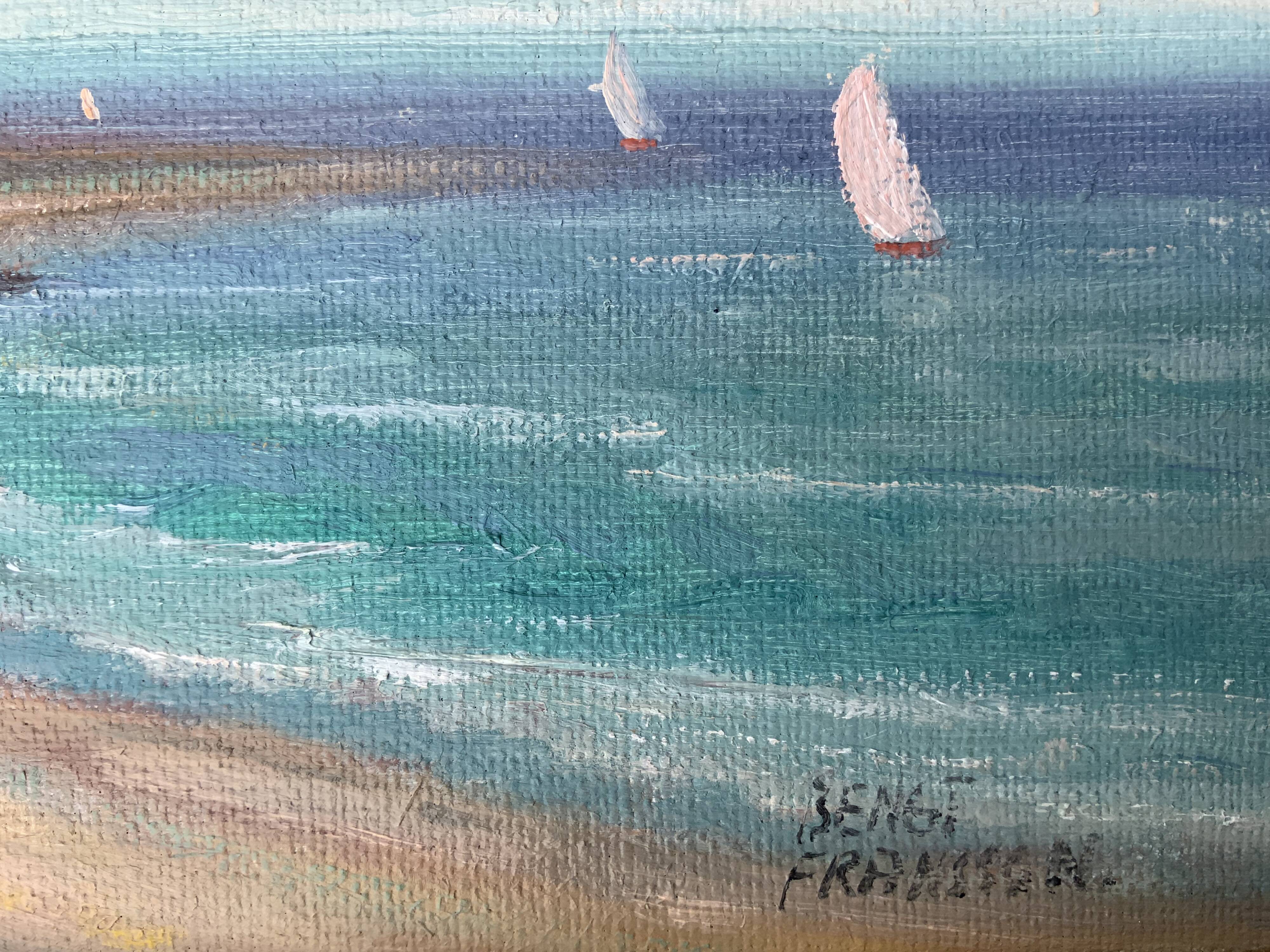 Peinture à l'huile sur toile vintage de paysage marin par B. Fransson