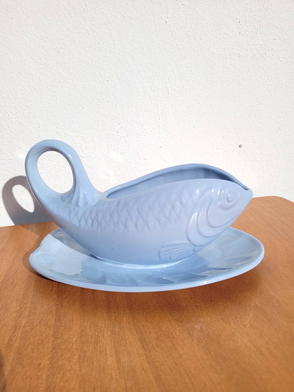 Vintage fish-shaped ceramic sauce boat
