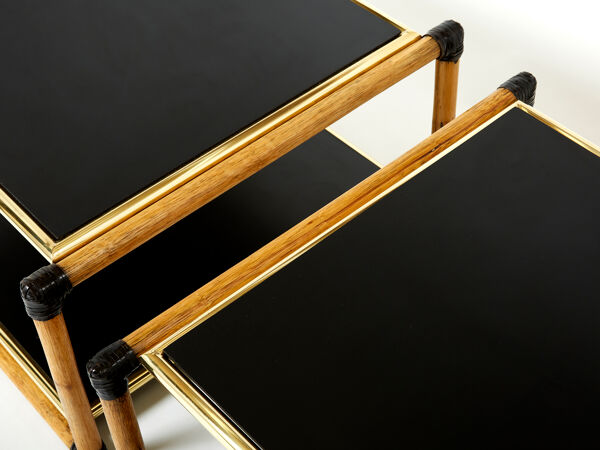 Paire de tables basses Italiennes Alberto Smania bambou laiton 1970