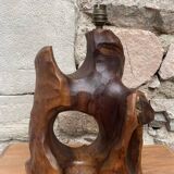 Brutalist sculptural lamp base in olive wood