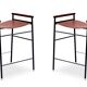 Paire de tabourets de bar sans dossier, couleur cognac et métal noir