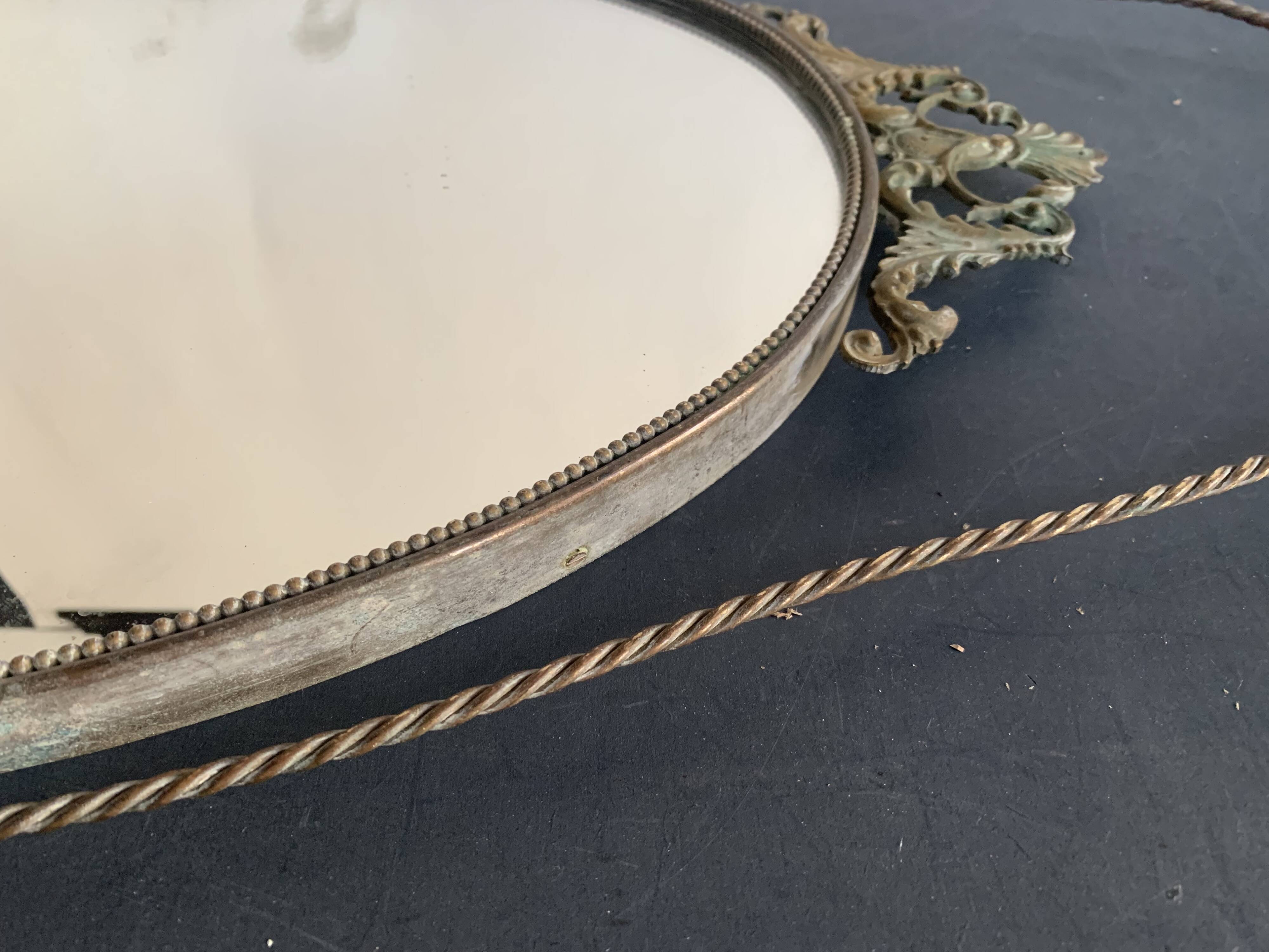 Large French Napoleon III Period Oval Bronze Wall Mirror, 19th Century