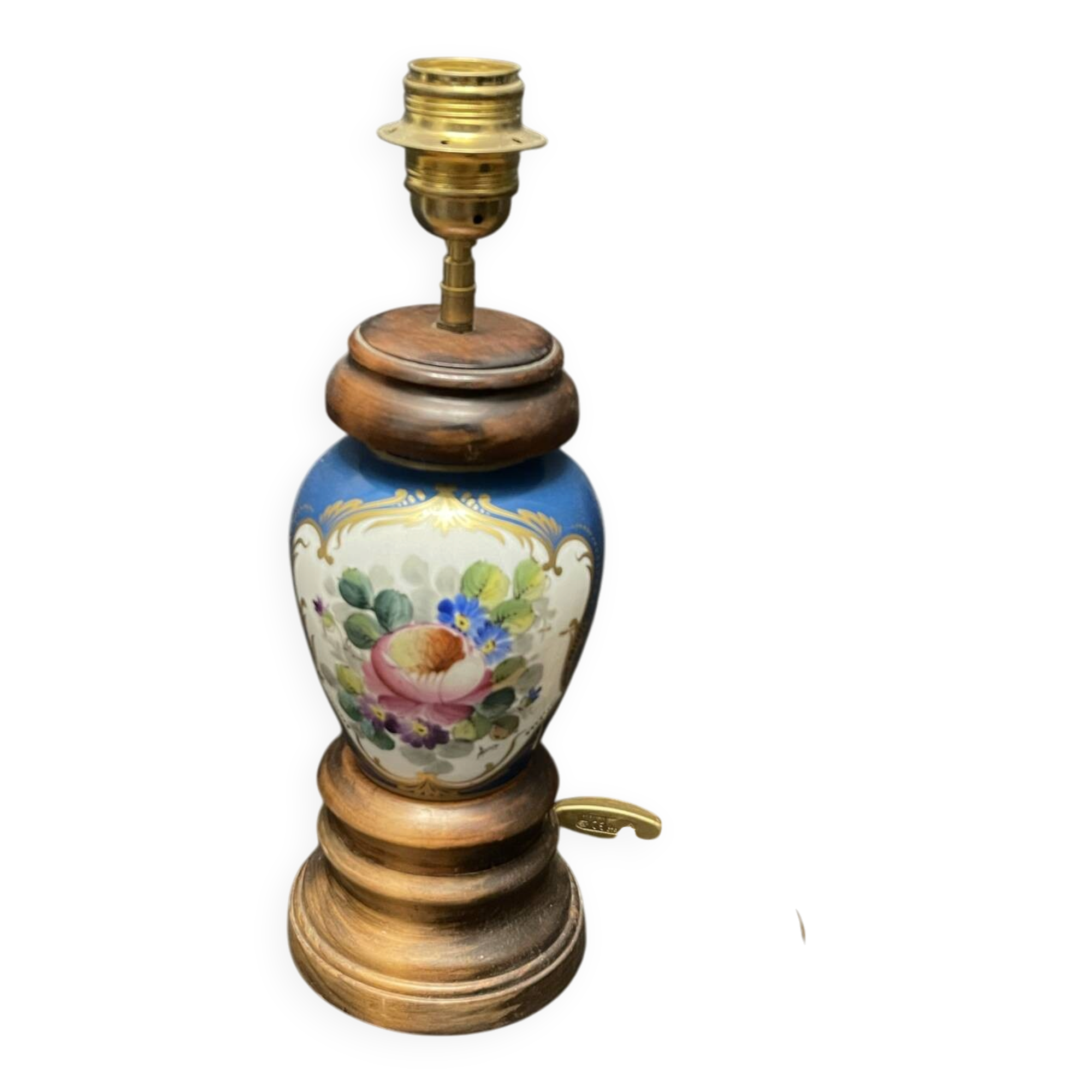 Lampe ancienne en porcelaine peinte à la main- signée