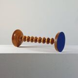 Vintage mid-century wooden candlestick, spool decoration from the 1970s.