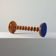 Vintage mid-century wooden candlestick, spool decoration from the 1970s.