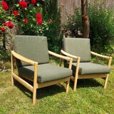 Pair of vintage 1970s armchairs in new fabric