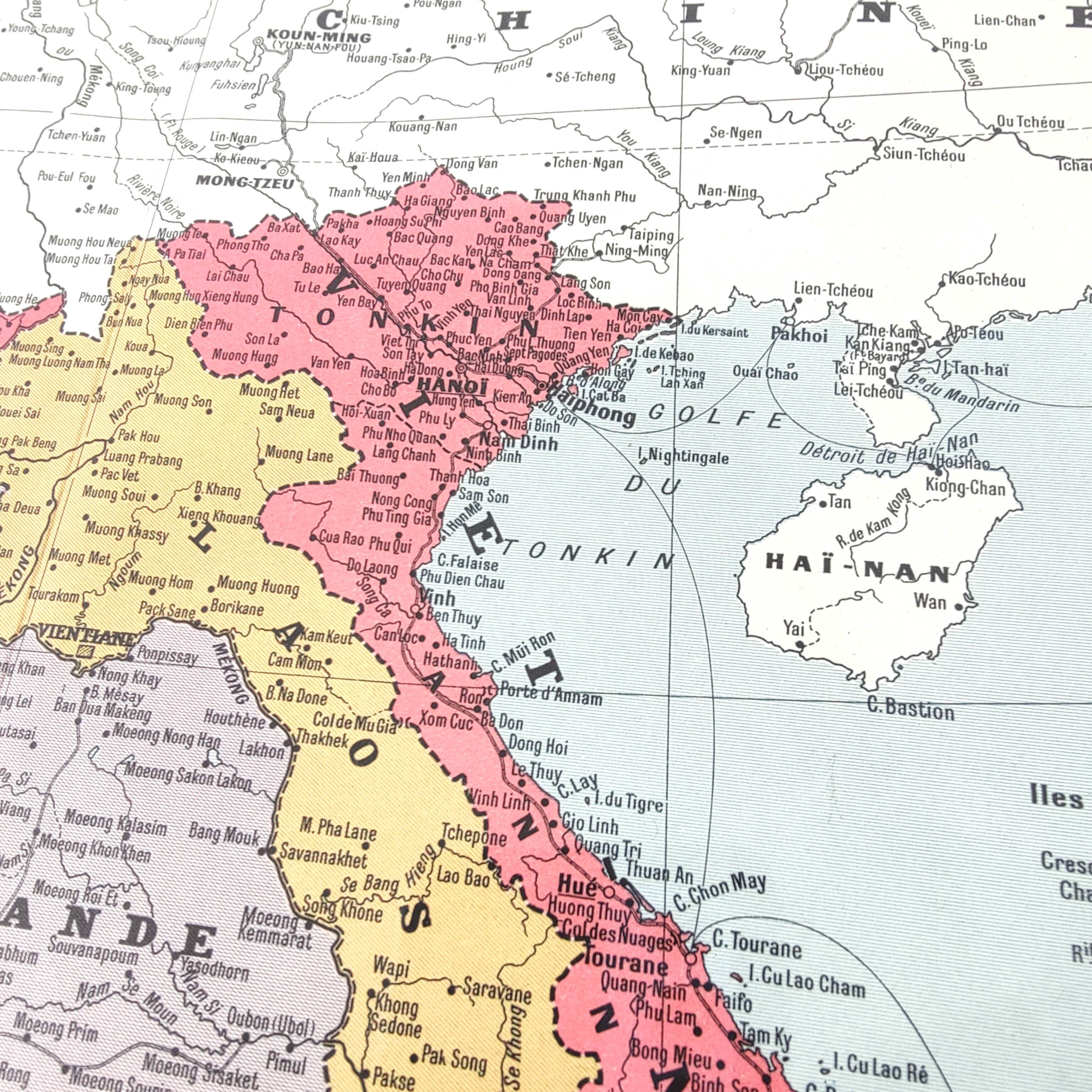Old Indochina Asia map 43x43cm from 1950