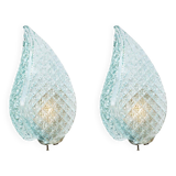 Set of 2 Rare Wall light Blue Jewel Murano Glass Leave by Barovier e Toso, 1950s