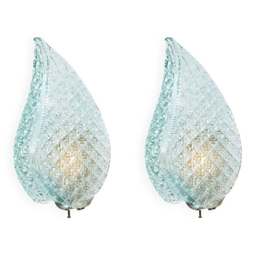 Appliques murales en verre de Murano bleu bijou par Barovier e Toso, années 1950.