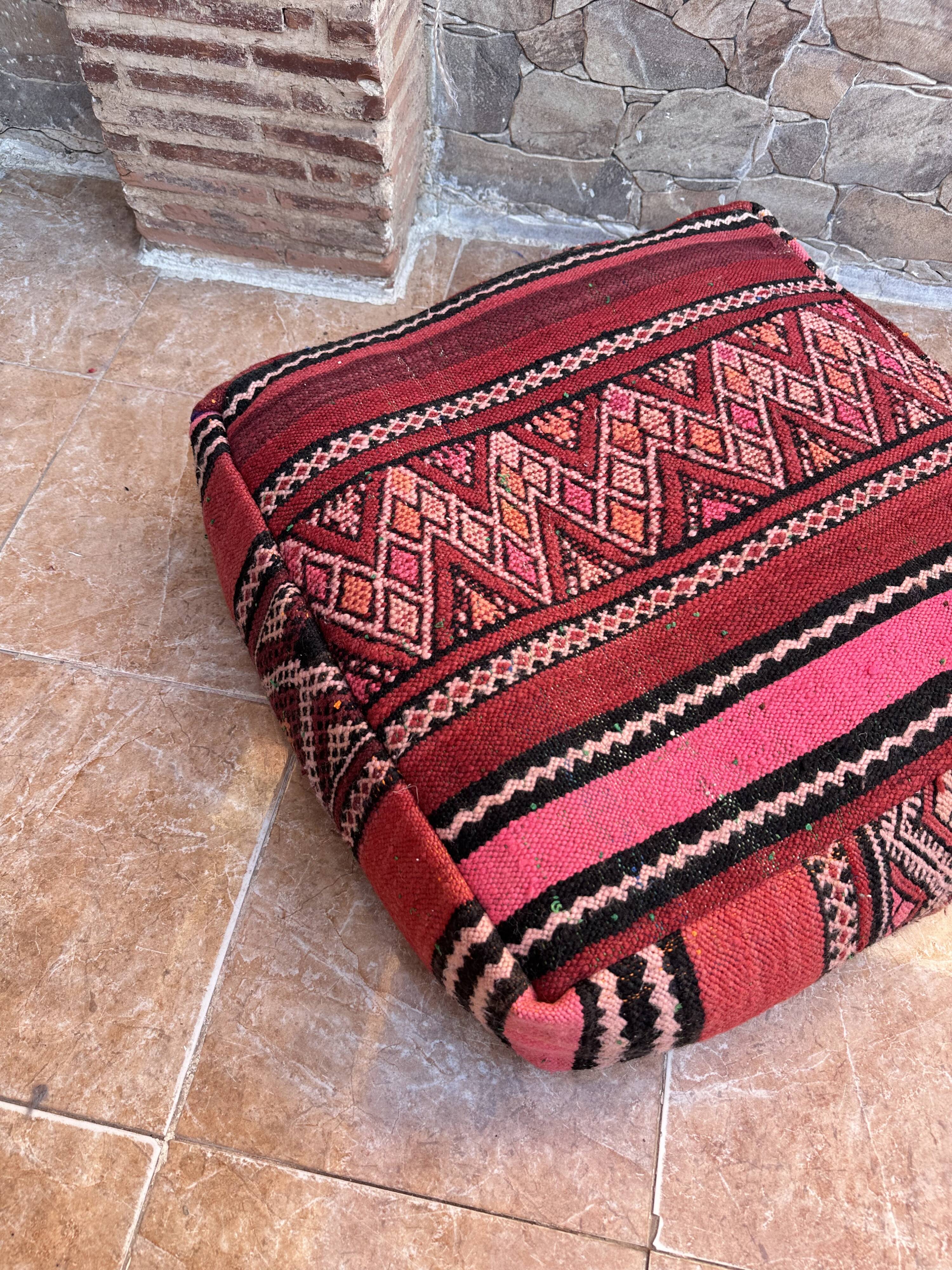 Handmade Berber Kilim pouf, floor cushion
