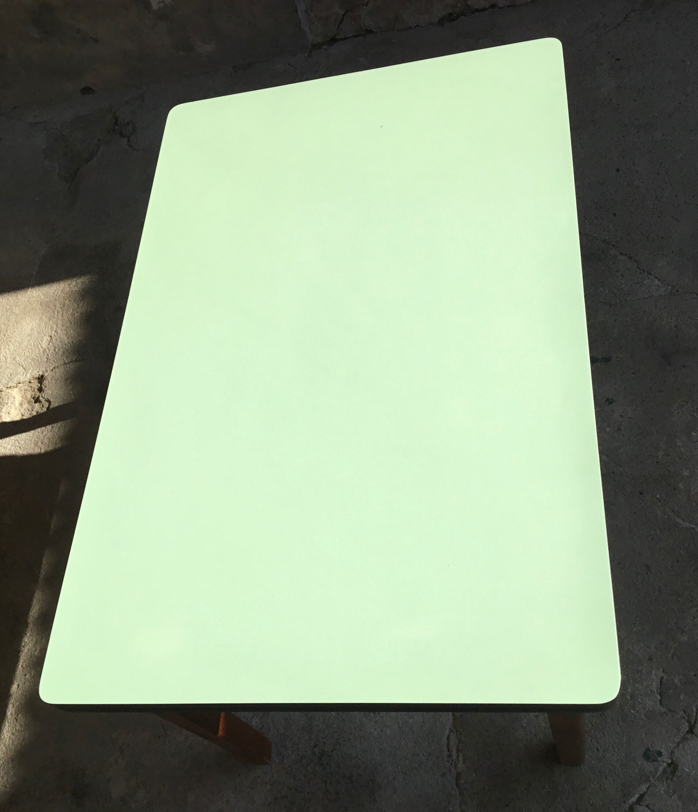 Vintage stretch table - oak footing - mint green formica tray - 1950