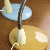 Adjustable Desk Lamp in Blue and Sand Painted Metal and Chrome-Plated Spiral Arm, 1970s, Set of 2