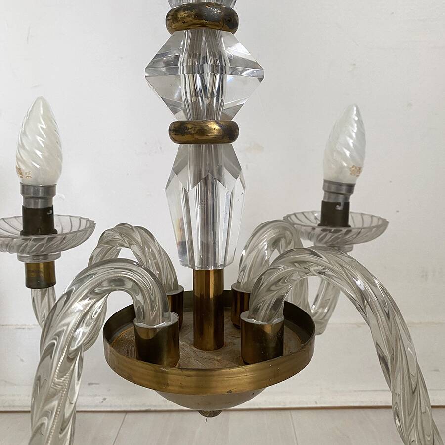 Vintage 1950s glass and brass suspension light
