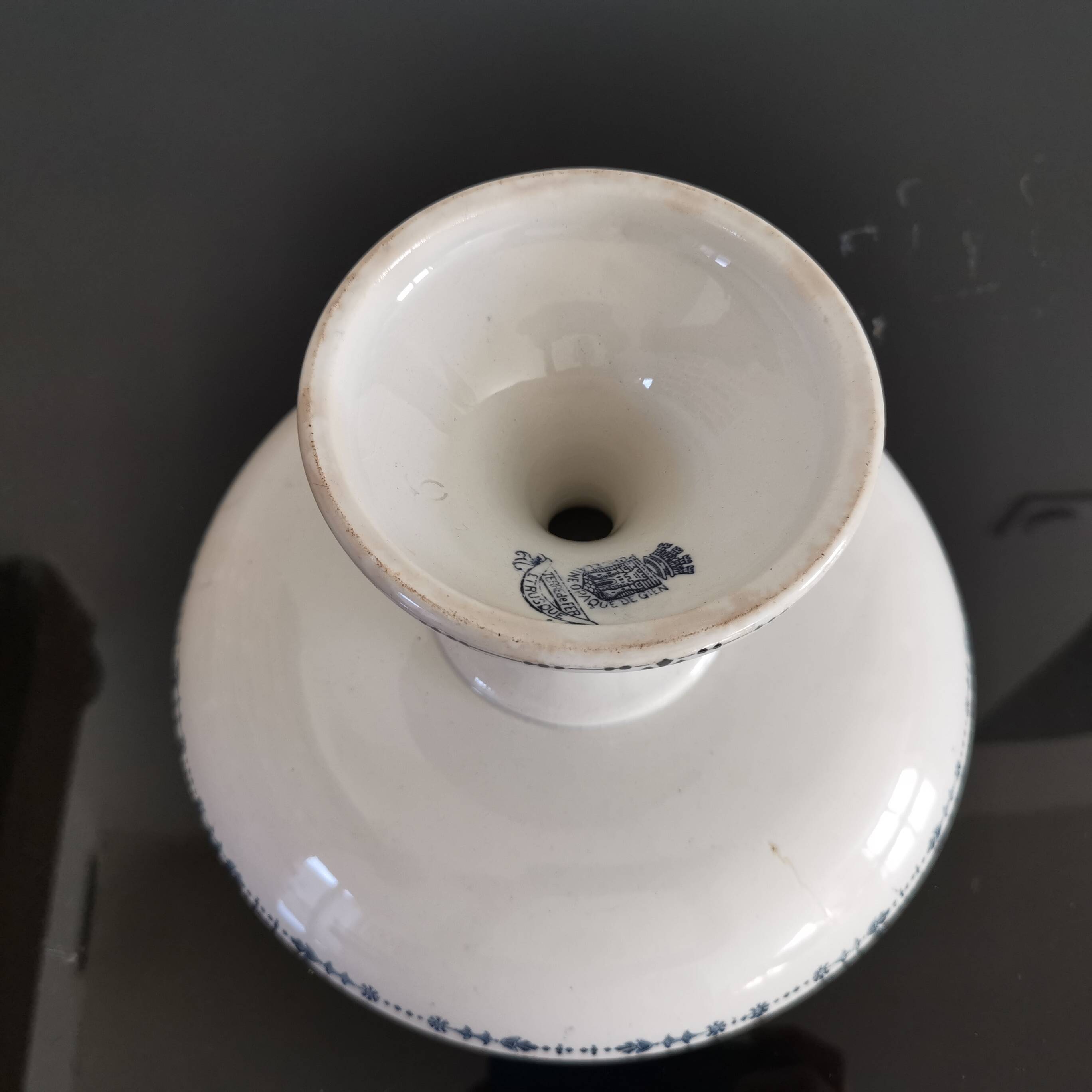Old compote bowl Terre de Fer Opaque Porcelain from Gien "Etruscan" model