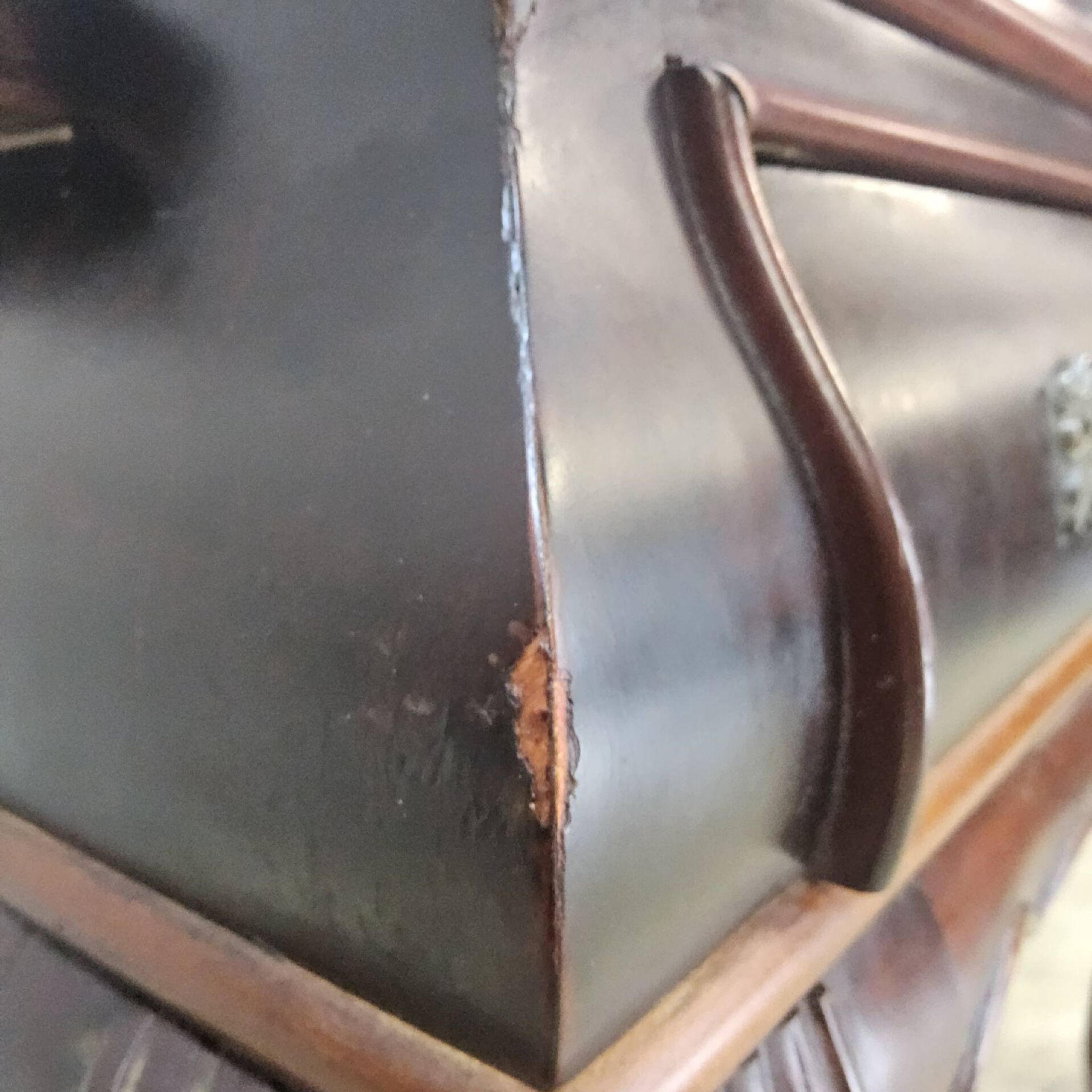 Antique walnut side table / tea table with drawer, shelves