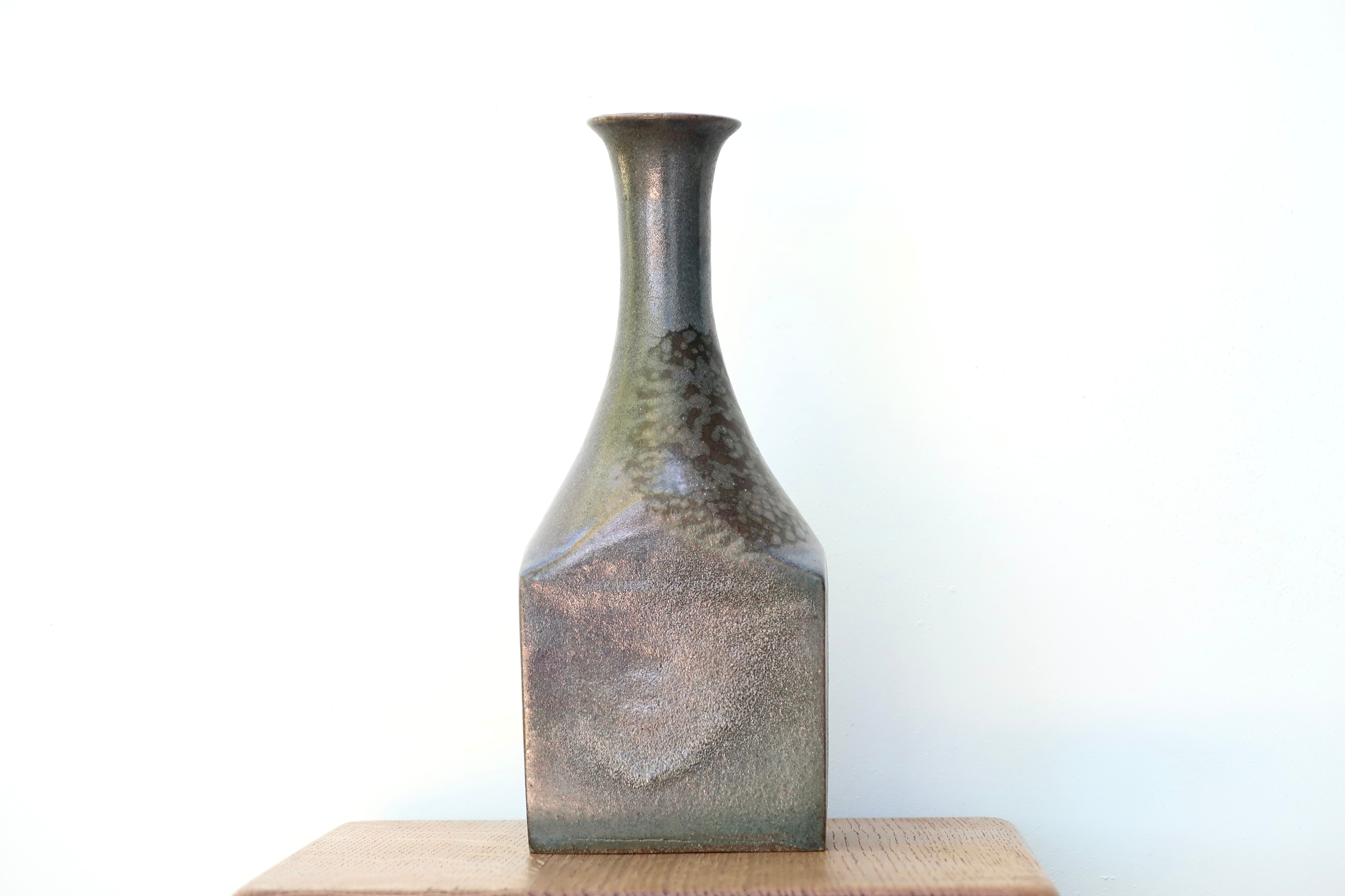 Signed sandstone bottle vase, 70s