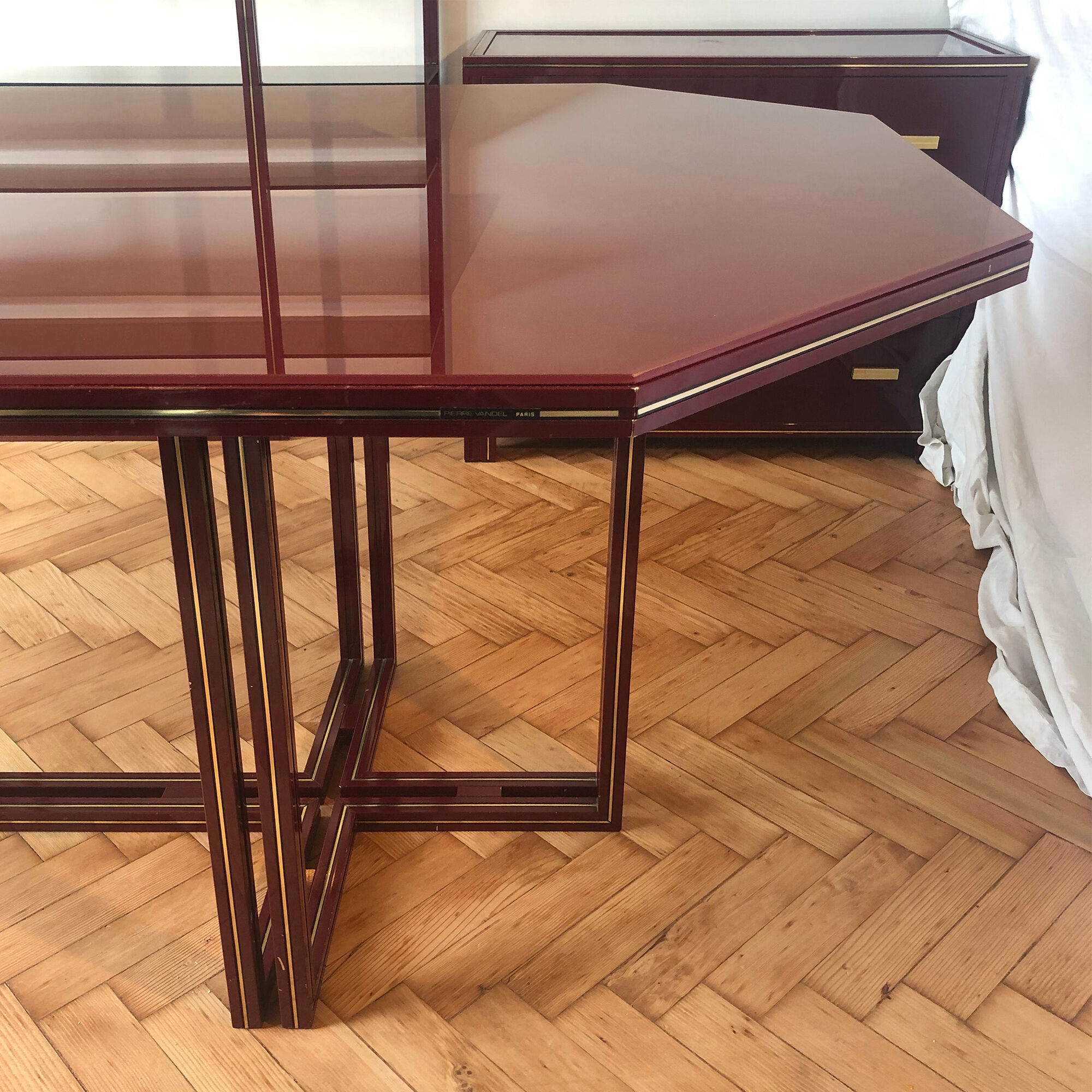 Burgundy Pierre Vandel dining table vintage 1970s