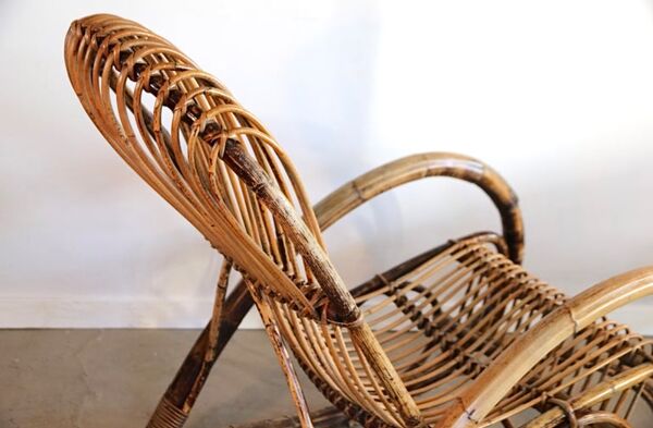Rocking chair en bambou et rotin, 1950