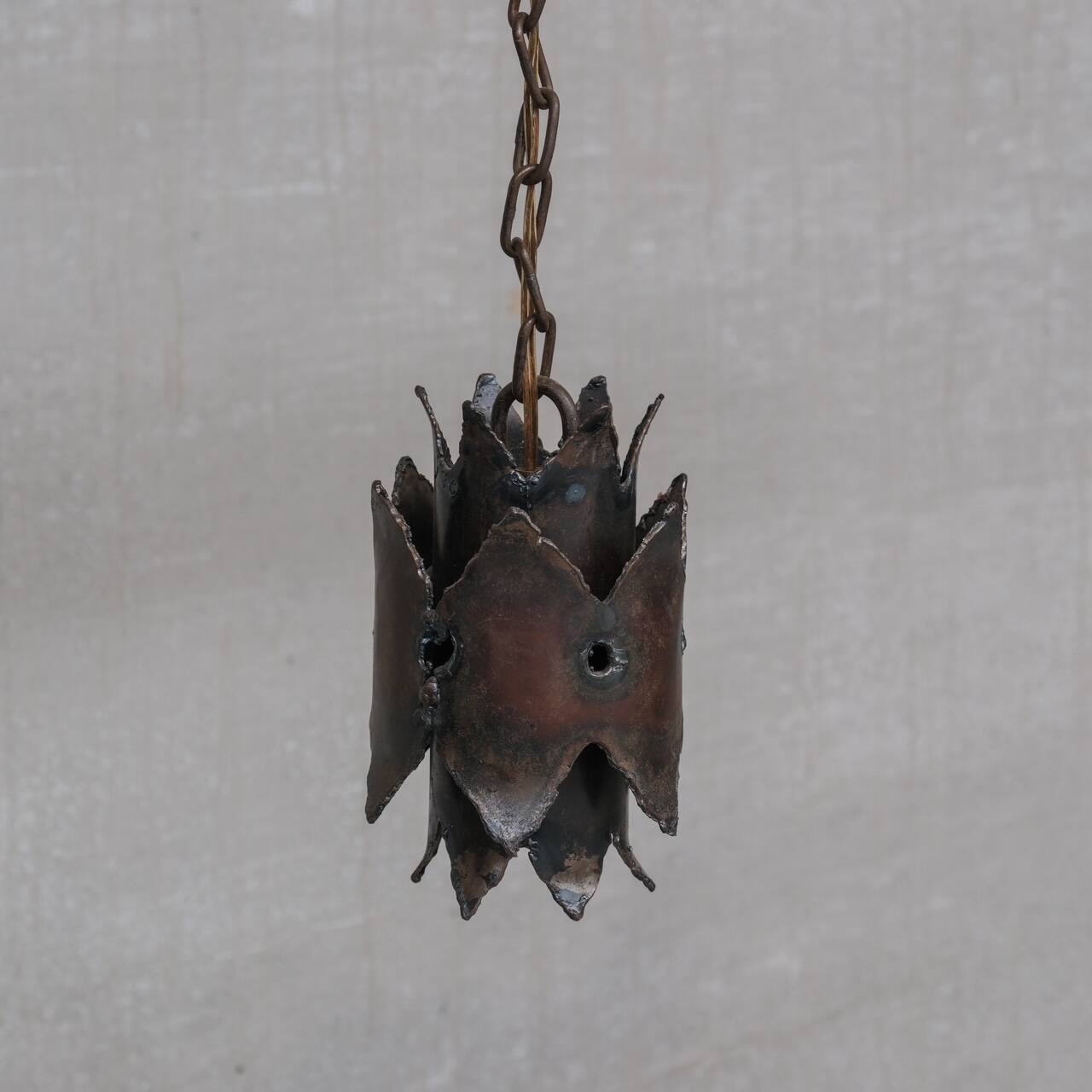 Trio of Unusual Brutalist Late 20th Swedish Pendant Lights