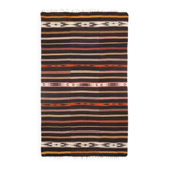 6x10 Dark Brown Striped Pattern Vintage Kilim Rug, 181x305Cm