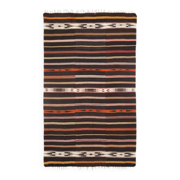 Tapis vintage Kilim à rayures marron foncé 6x10, 181x305 cm