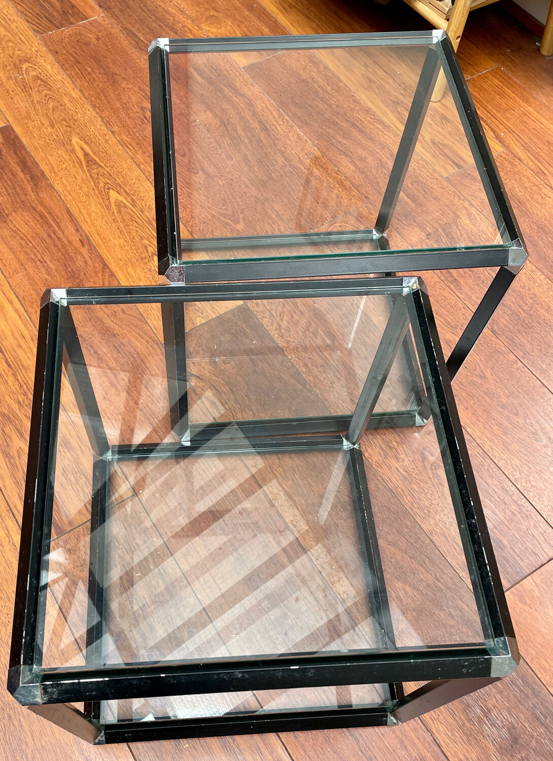 Glass and metal side tables