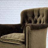 Fauteuil scandinave des années 1950, velours vert, bois de frêne.