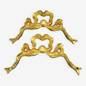 Pair of small pediments with Louis XVI style knot - gilded bronze