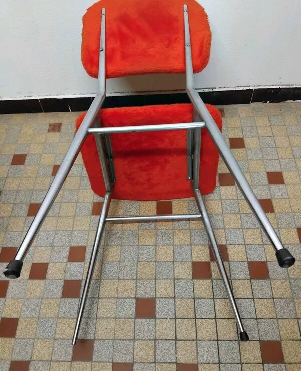 Lot de 4 anciennes chaises en tissus moumoute année 60 vintage