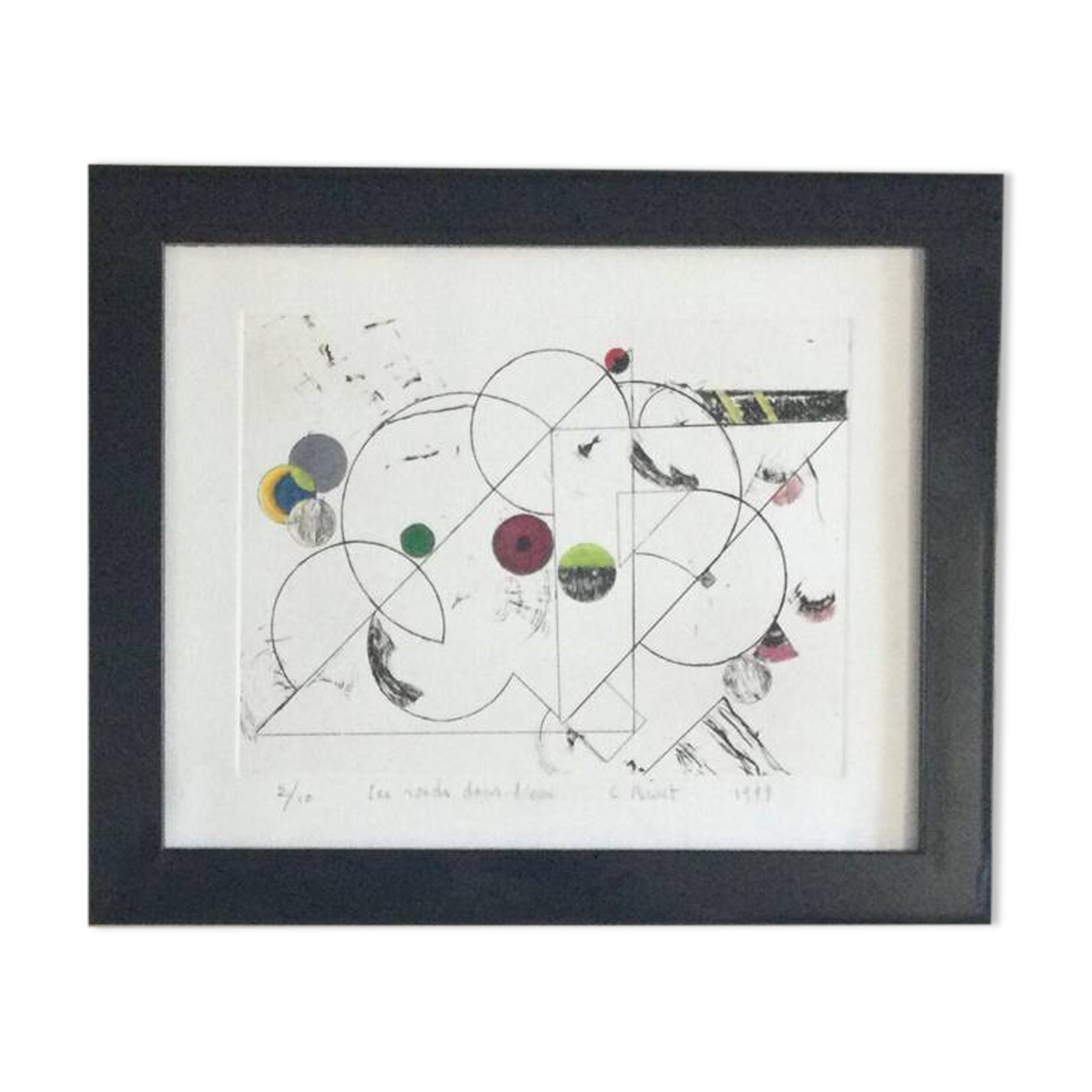 Enhanced etching. The round in the water. Claude BURET (1926-2010)