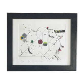 Enhanced etching. The round in the water. Claude BURET (1926-2010)