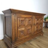 Small two-door oak sideboard, geometric design, mid-century.