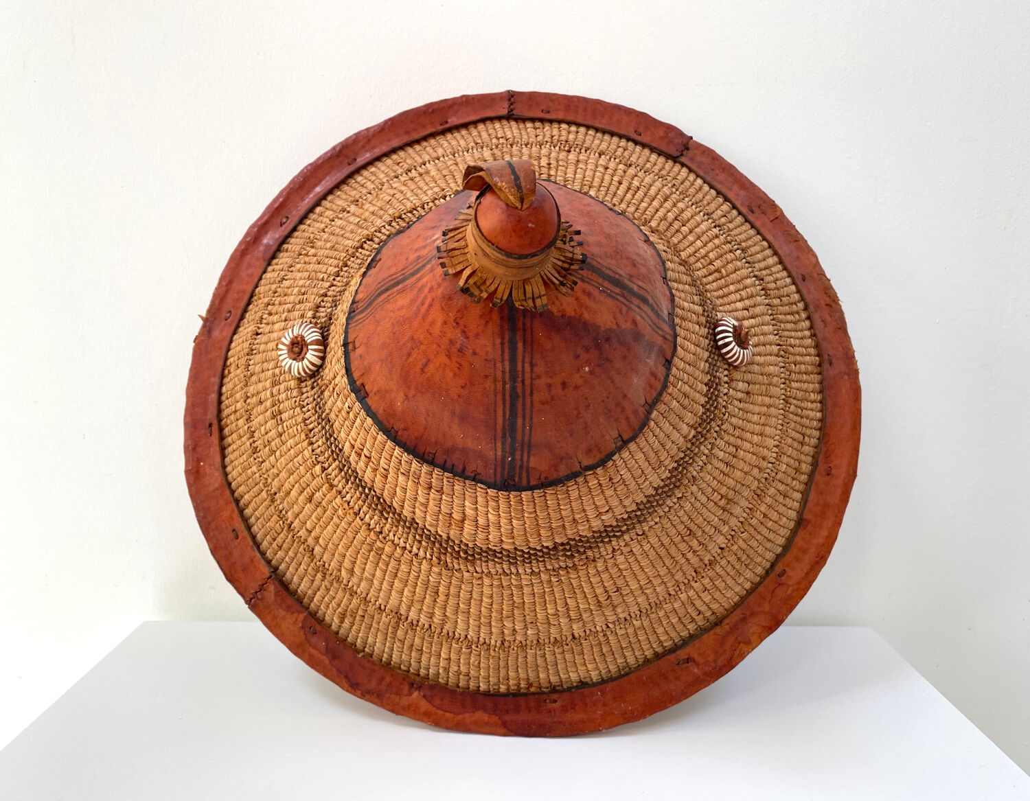 Traditional African Fulani hat in leather and woven straw