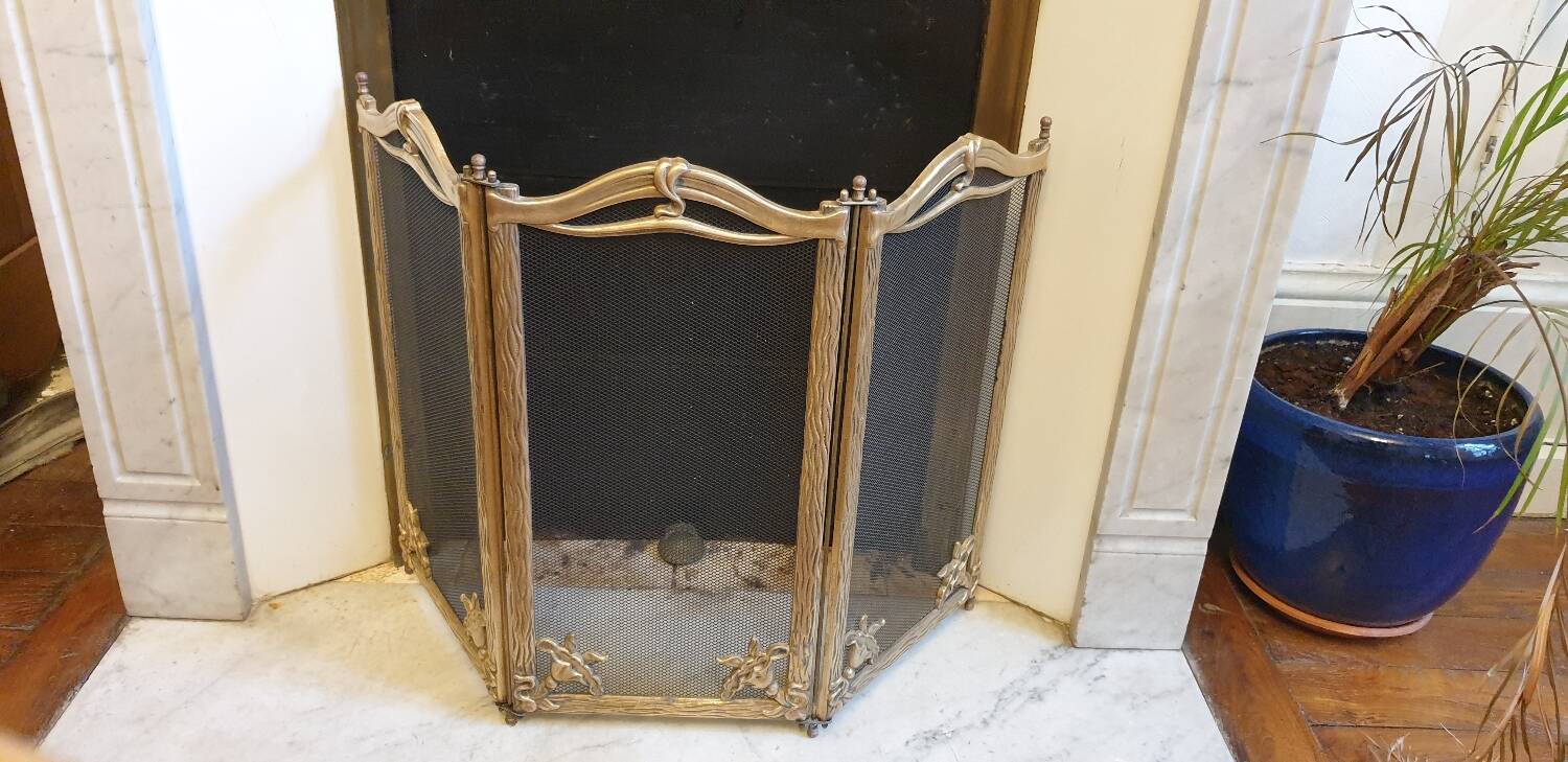 Art Nouveau brass fire screen 1900