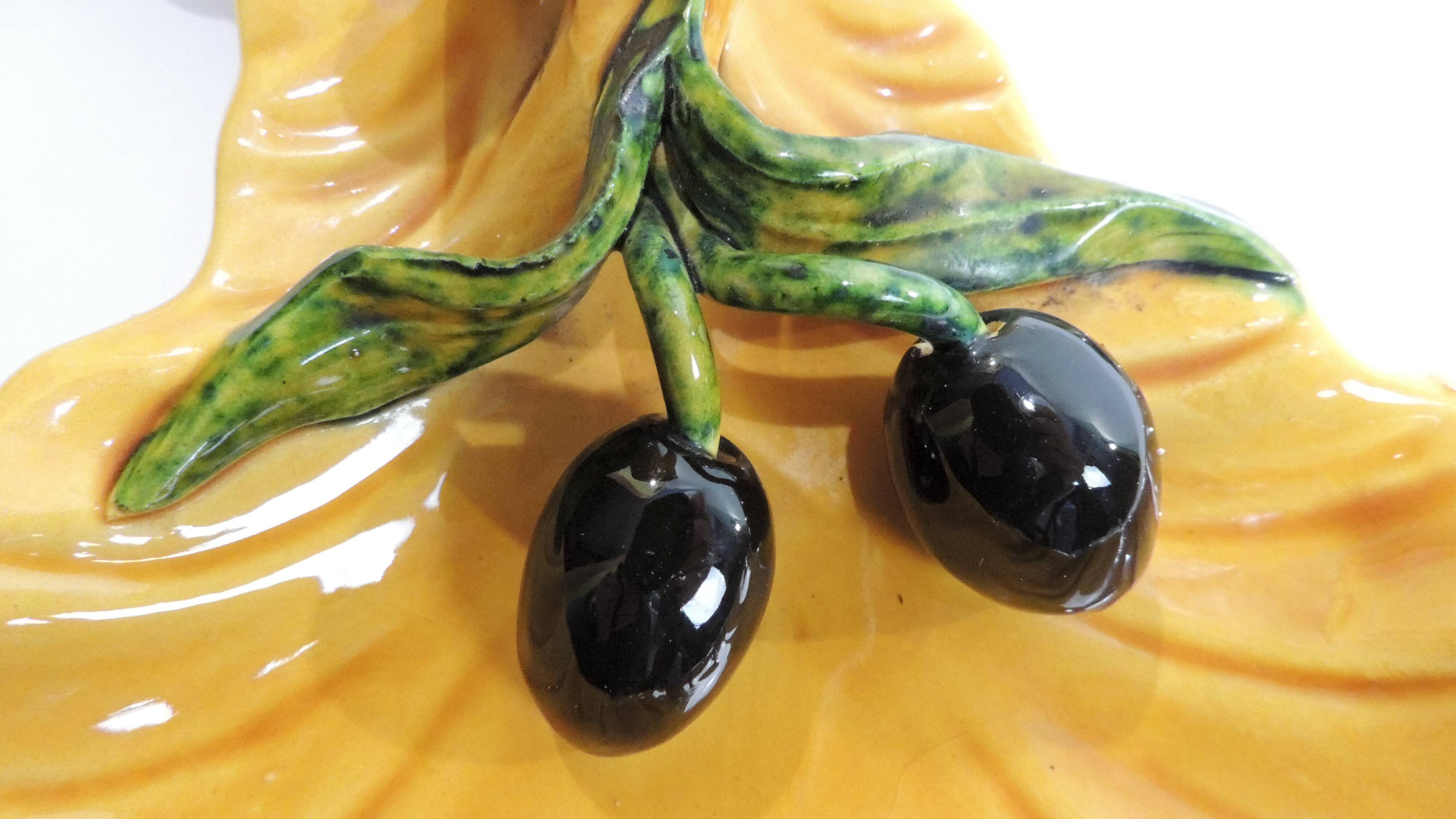 A vintage yellow ceramic aperitif server from Vallauris, 1970s, for black olives.