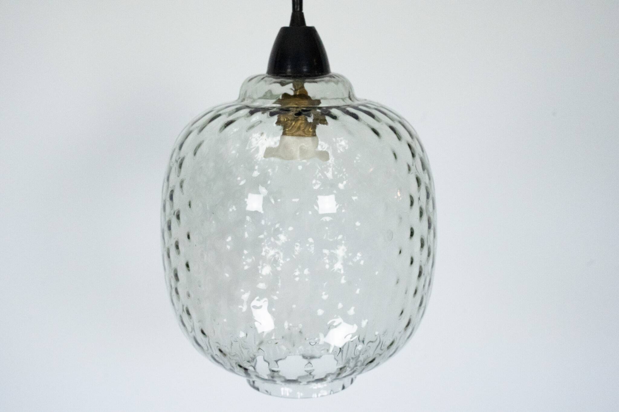 Pair of Mid-Century pendant lamps in smoked Murano glass, Italy, 1950s